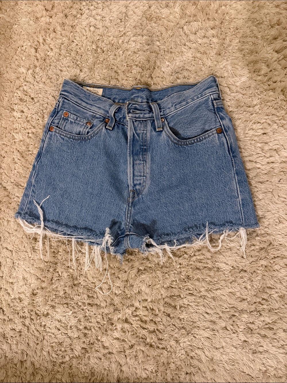 Levi's Light Blue Frayed Hem Denim Shorts